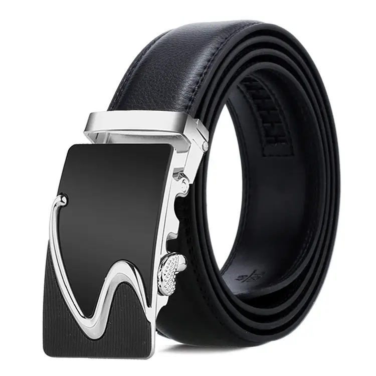 Men's Black Leather Belt with Gold Buckle