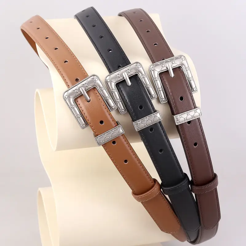 Brown Leather Belt with Silver Buckle for Women - Image 5