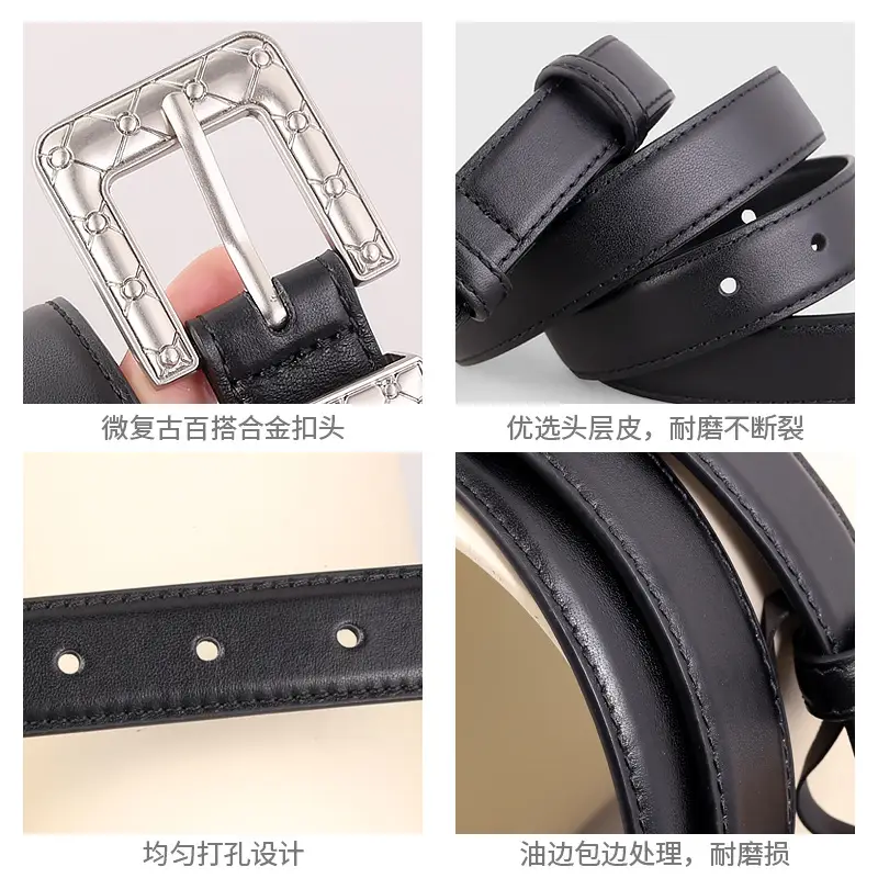 Brown Leather Belt with Silver Buckle for Women - Image 6