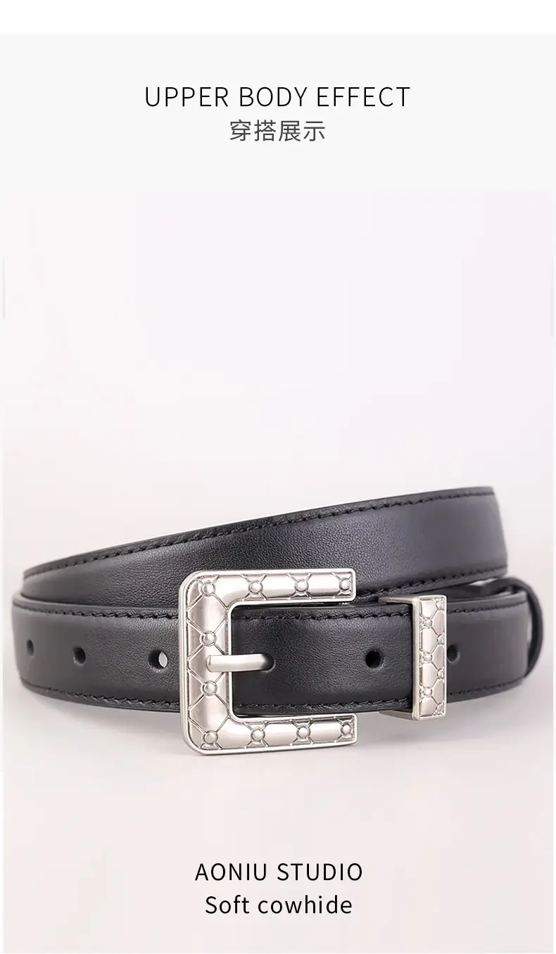 Brown Leather Belt with Silver Buckle for Women — feature 11