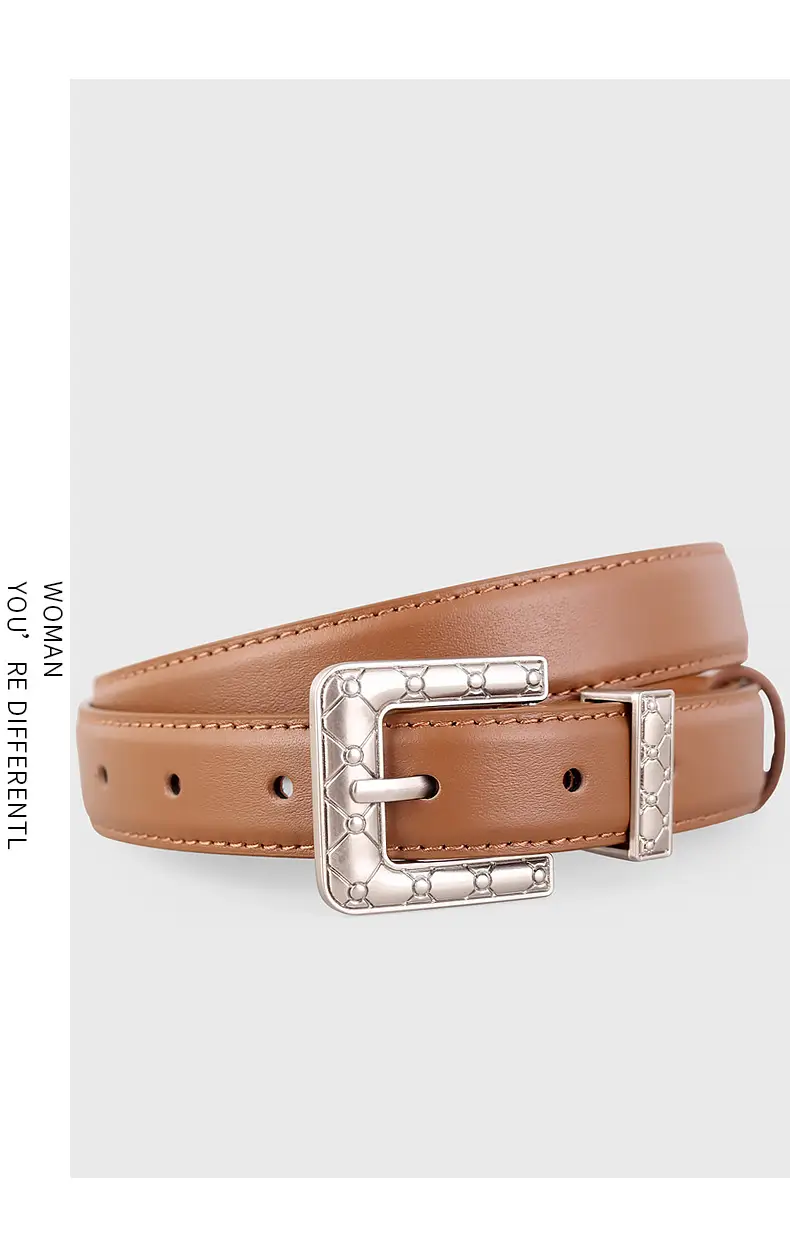 Brown Leather Belt with Silver Buckle for Women — feature 12
