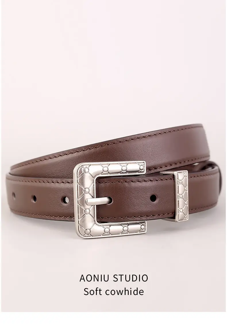Brown Leather Belt with Silver Buckle for Women — feature 13