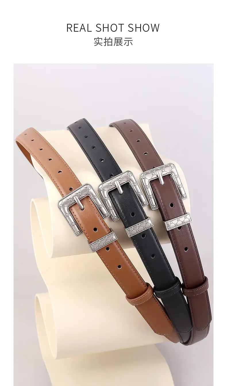Brown Leather Belt with Silver Buckle for Women — feature 14
