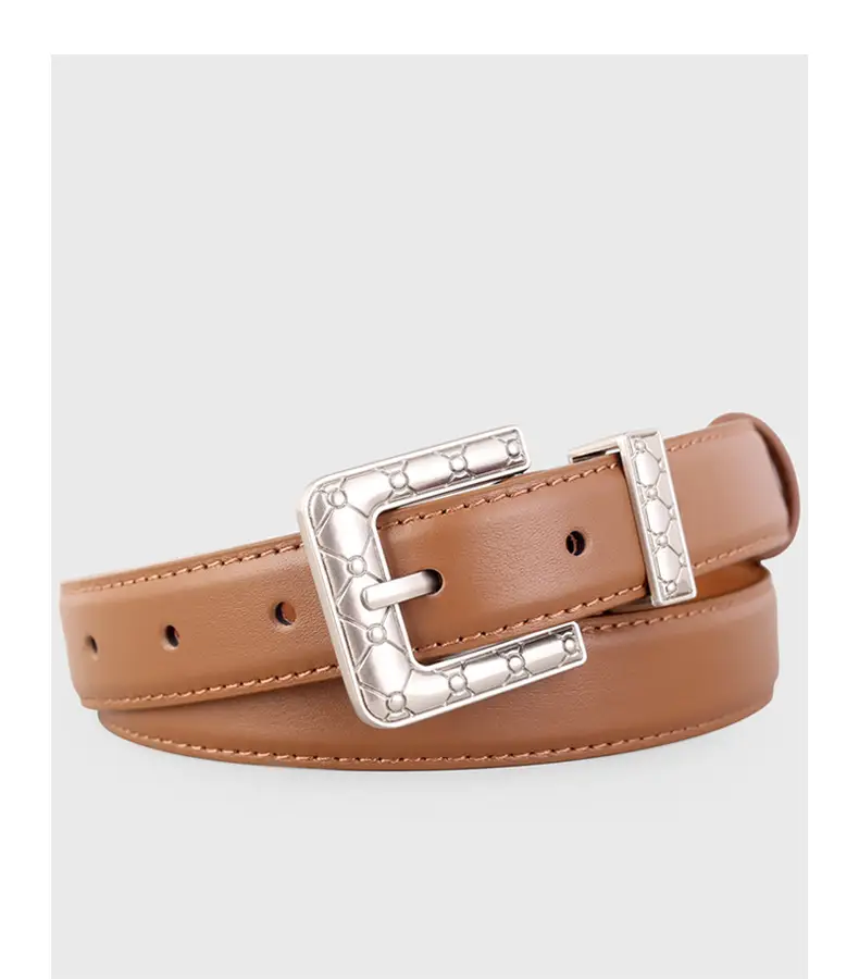 Brown Leather Belt with Silver Buckle for Women — feature 18