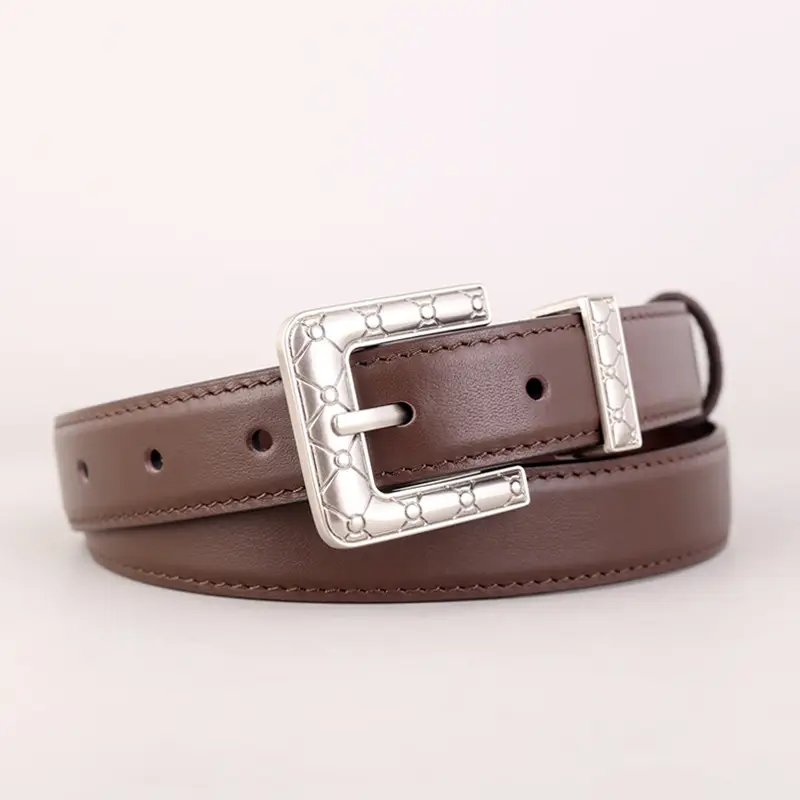 Brown Leather Belt with Silver Buckle for Women - Image 3