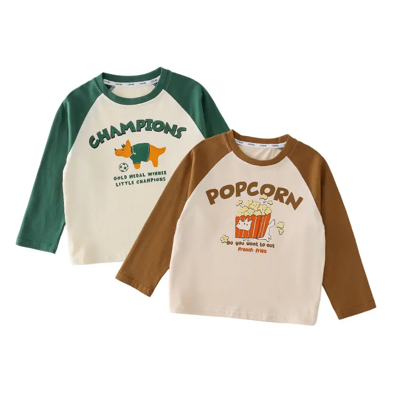 Miantiantang Boys Girls T-Shirt Two-Pack Cotton Long Sleeve - Image 2