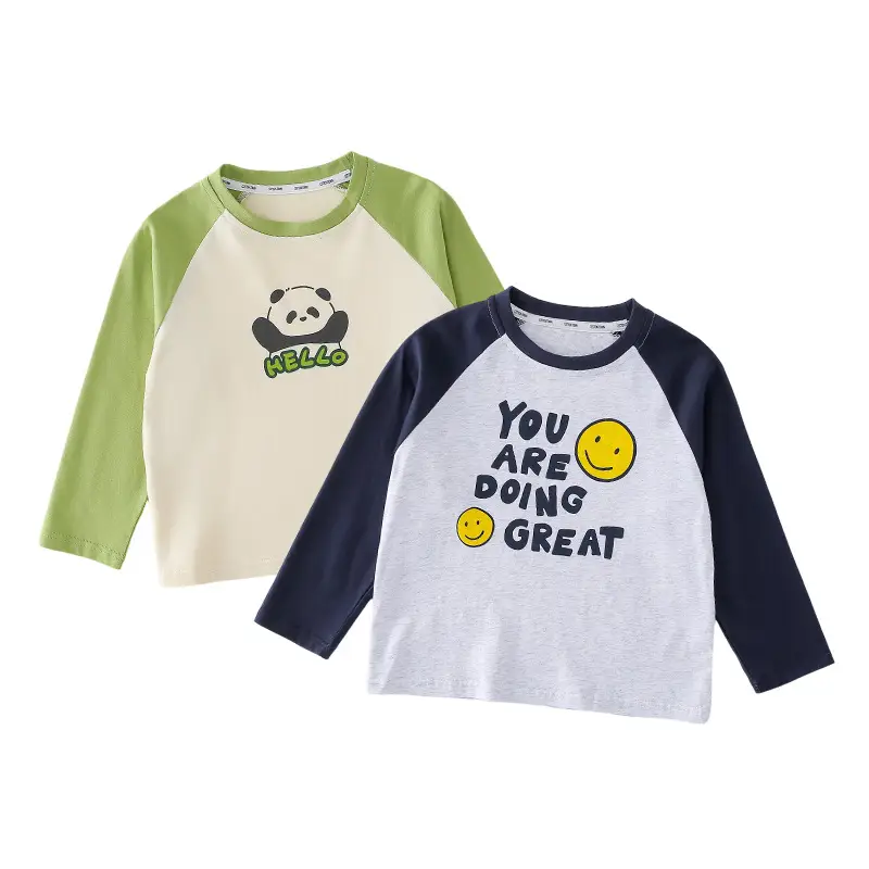 Miantiantang Boys Girls T-Shirt Two-Pack Cotton Long Sleeve - Image 3
