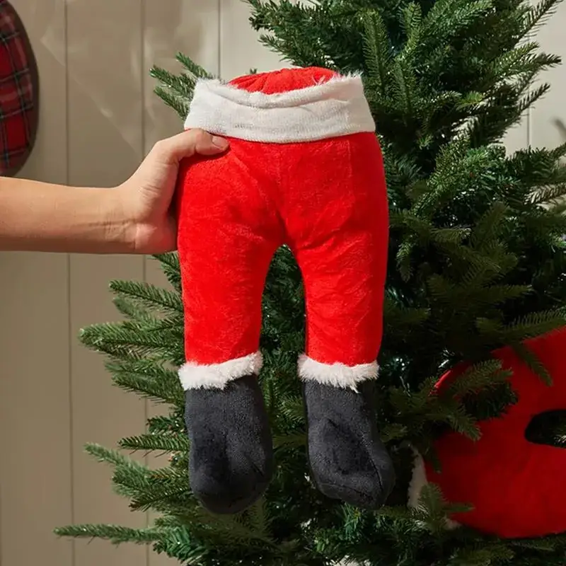 Red Plush Santa Elf Legs for Christmas Decor - Image 3