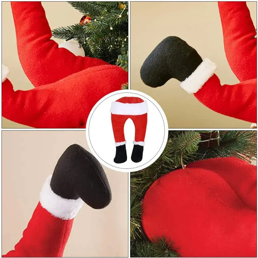 Red Plush Santa Elf Legs for Christmas Decor - Image 4
