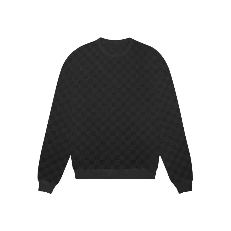Men's Heavy Jacquard Checkerboard T-Shirt Tan Round Neck — feature 15