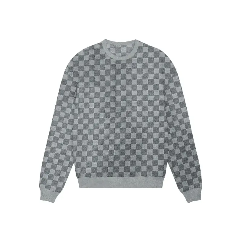 Men's Heavy Jacquard Checkerboard T-Shirt Tan Round Neck — feature 22