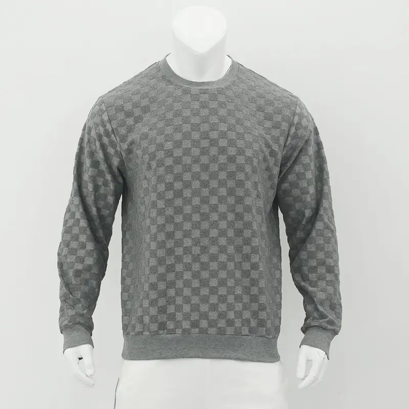 Men's Heavy Jacquard Checkerboard T-Shirt Tan Round Neck — feature 23