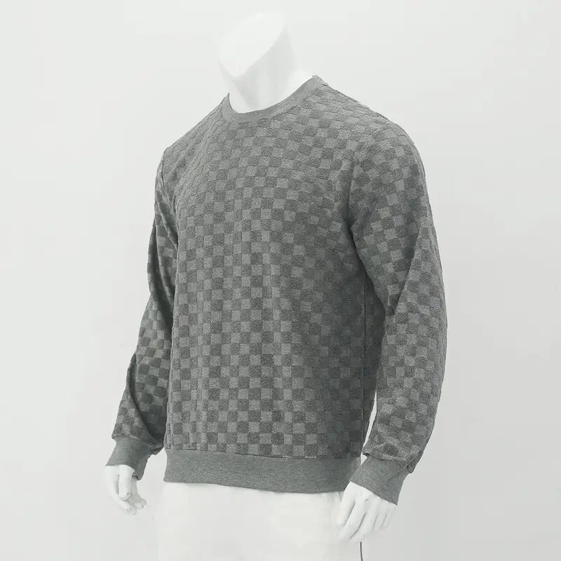 Men's Heavy Jacquard Checkerboard T-Shirt Tan Round Neck — feature 24