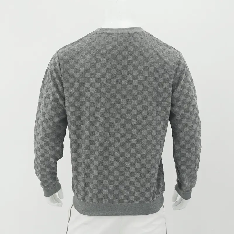 Men's Heavy Jacquard Checkerboard T-Shirt Tan Round Neck — feature 25