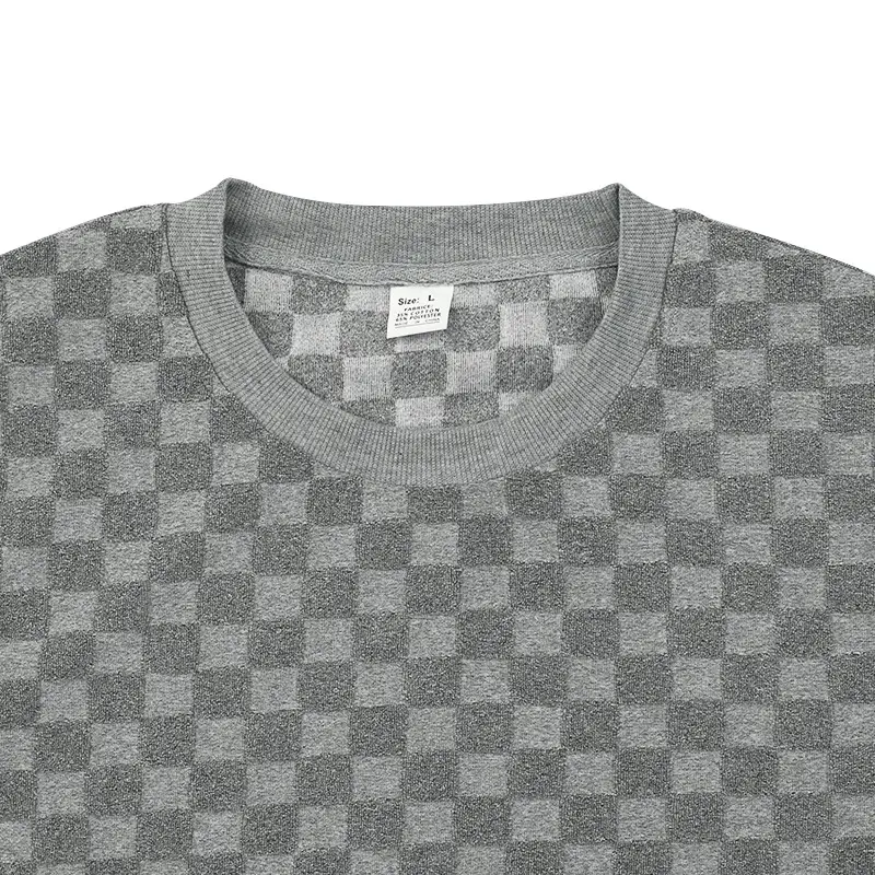 Men's Heavy Jacquard Checkerboard T-Shirt Tan Round Neck — feature 26