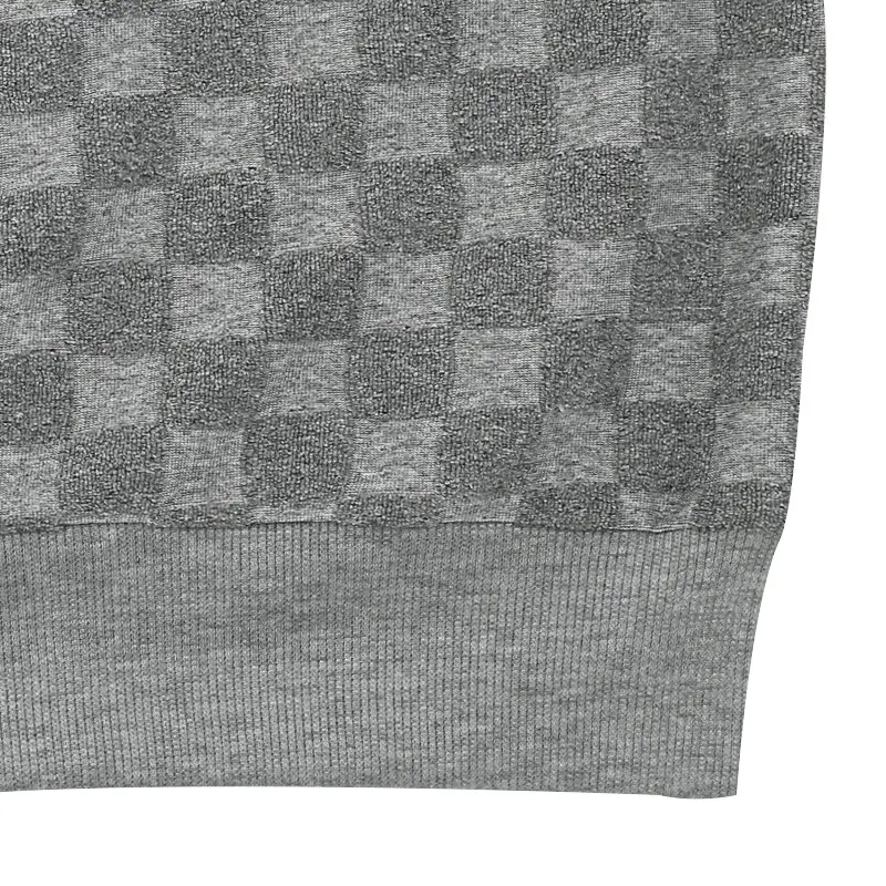 Men's Heavy Jacquard Checkerboard T-Shirt Tan Round Neck — feature 28