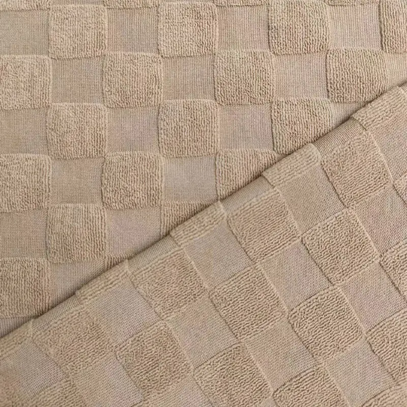Men's Heavy Jacquard Checkerboard T-Shirt Tan Round Neck — feature 32