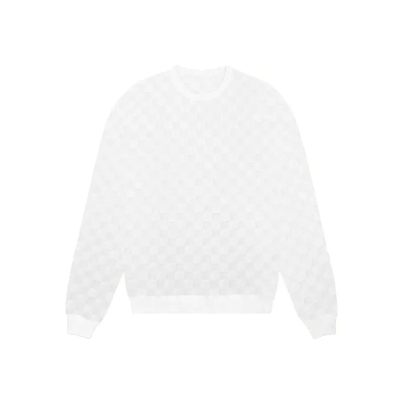 Men's Heavy Jacquard Checkerboard T-Shirt Tan Round Neck — feature 7