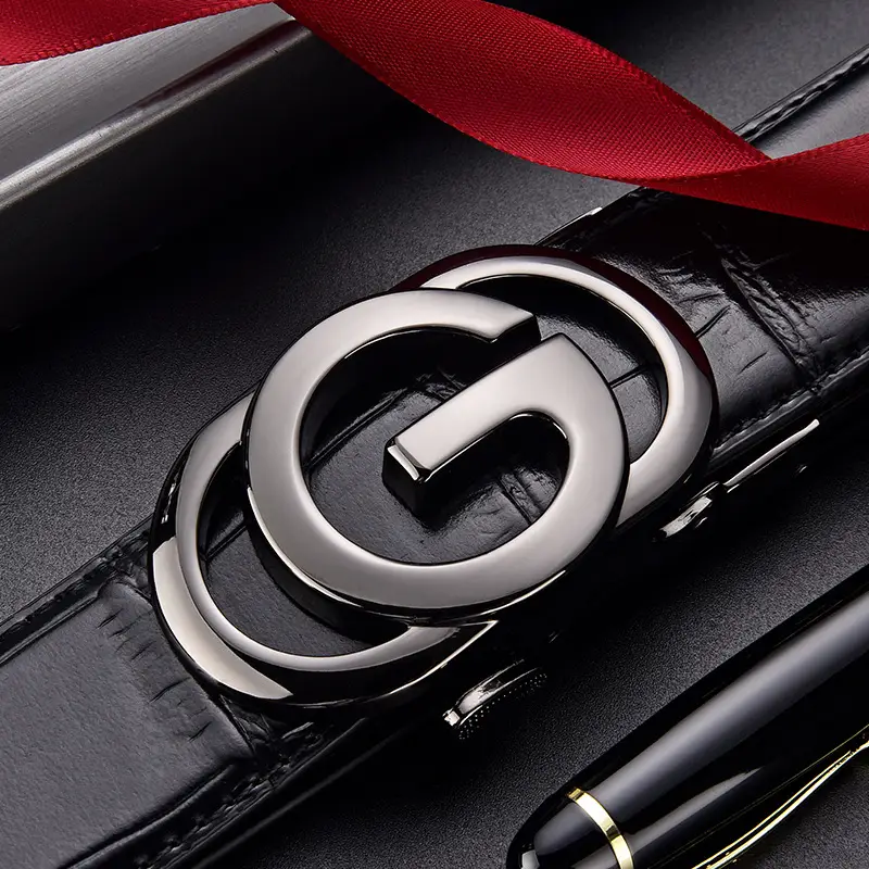 Men's Black Croc Belt with Silver G Buckle - Image 8