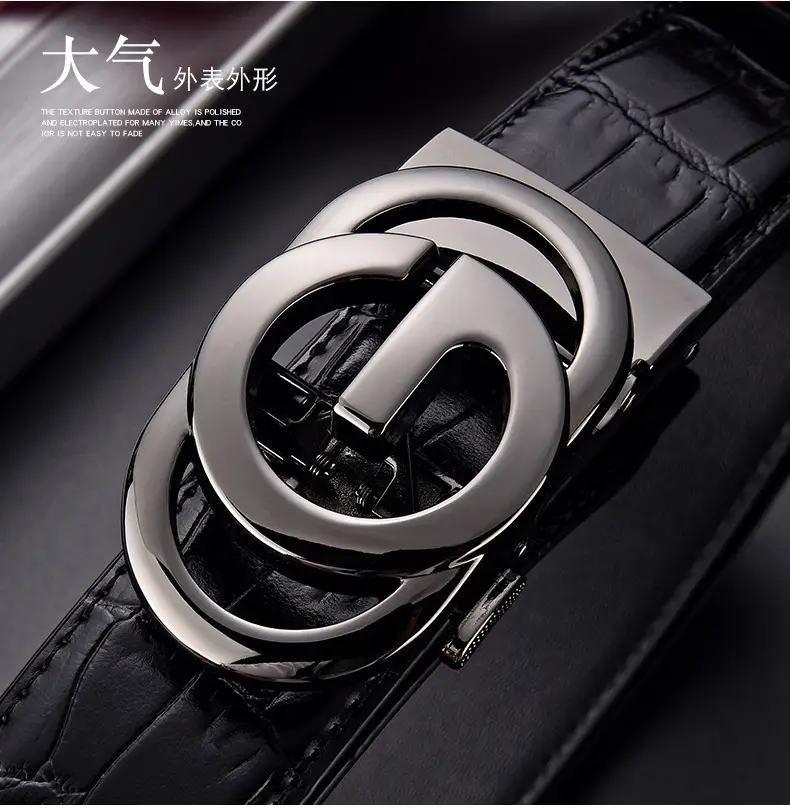 Men's Black Croc Belt with Silver G Buckle — feature 4