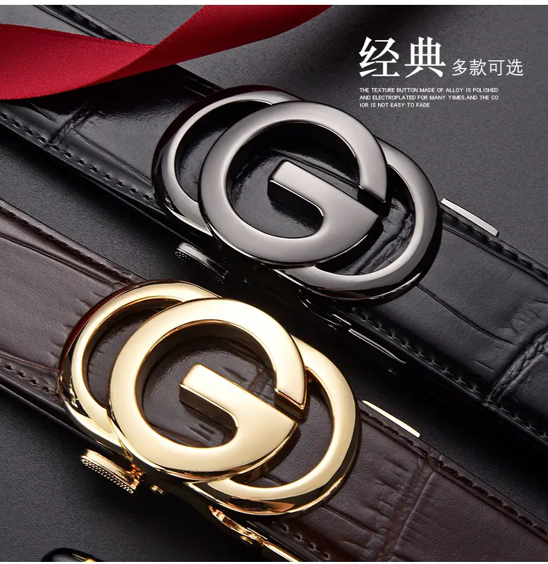 Men's Black Croc Belt with Silver G Buckle — feature 6