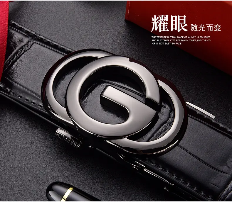 Men's Black Croc Belt with Silver G Buckle — feature 7