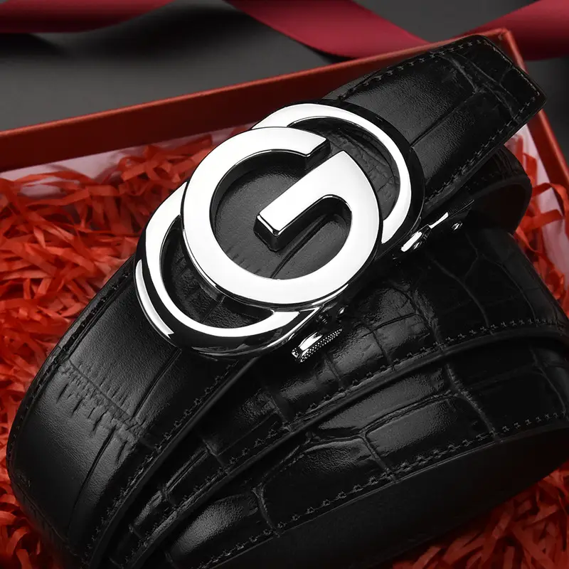 Men's Black Croc Belt with Silver G Buckle - Image 3