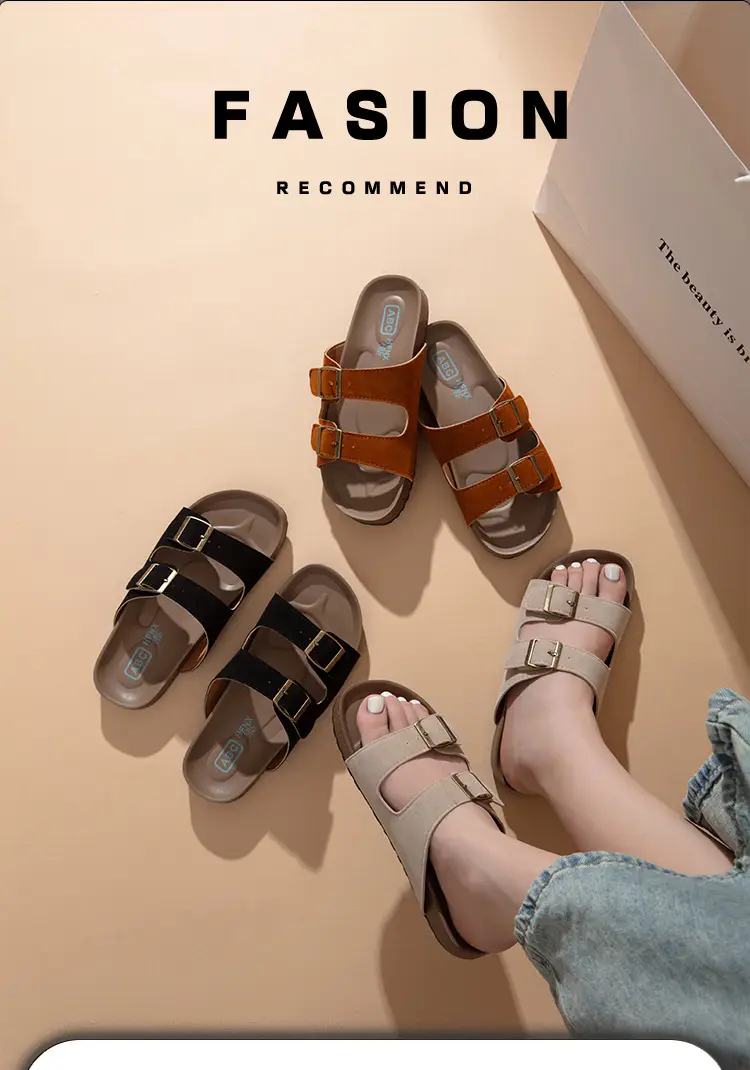 Sandals for Women 2025 Summer New Retro Round Toe Outer Wear Thick-Soled Birkenstock Shoes Large Size Versatile Slippers for Women — feature 1