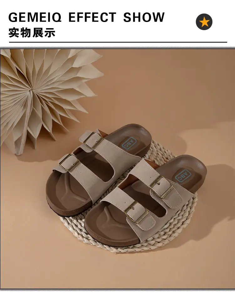 Sandals for Women 2025 Summer New Retro Round Toe Outer Wear Thick-Soled Birkenstock Shoes Large Size Versatile Slippers for Women — feature 10