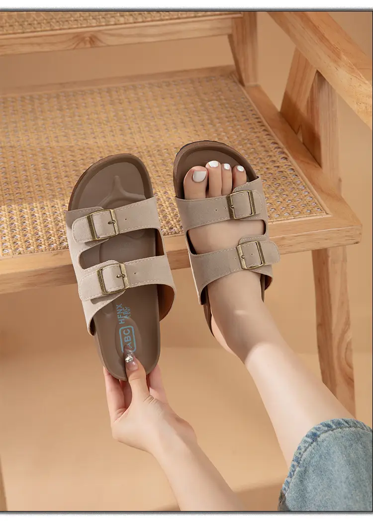 Sandals for Women 2025 Summer New Retro Round Toe Outer Wear Thick-Soled Birkenstock Shoes Large Size Versatile Slippers for Women — feature 5