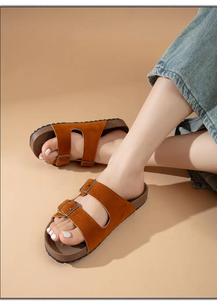 Sandals for Women 2025 Summer New Retro Round Toe Outer Wear Thick-Soled Birkenstock Shoes Large Size Versatile Slippers for Women — feature 7