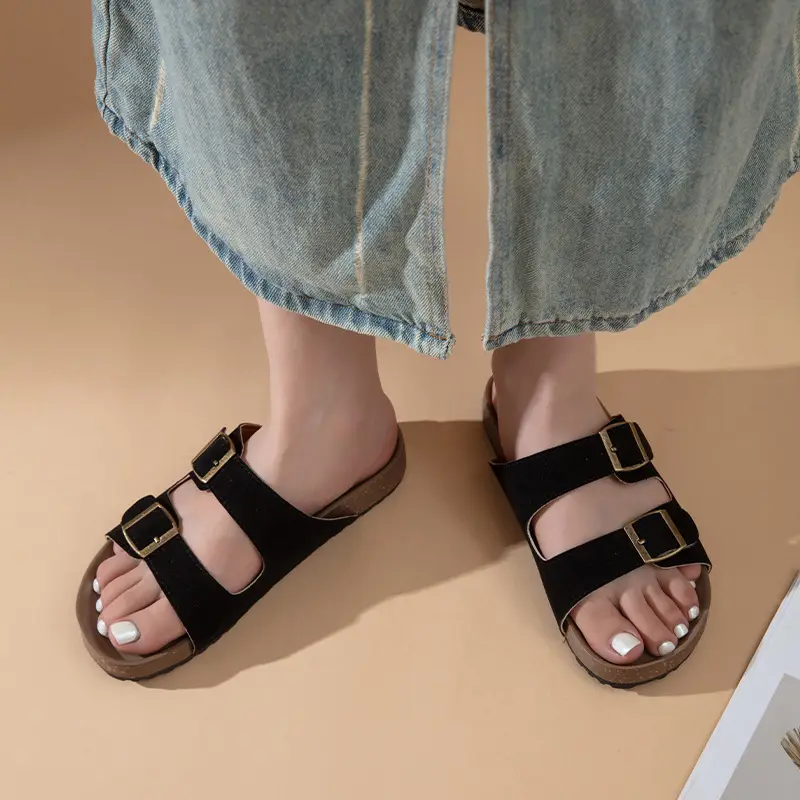 Sandals for Women 2025 Summer New Retro Round Toe Outer Wear Thick-Soled Birkenstock Shoes Large Size Versatile Slippers for Women - Image 2