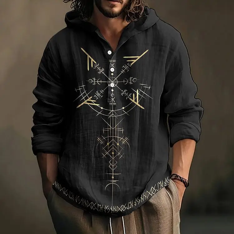 Men's Black 3D Digital Printed Hoodie Long Sleeve