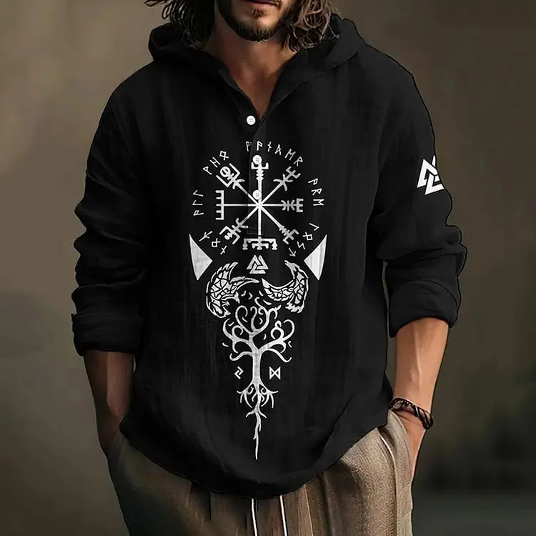 Men's Black 3D Digital Printed Hoodie Long Sleeve