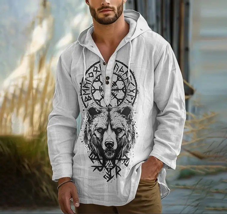 Men's Black 3D Digital Printed Hoodie Long Sleeve