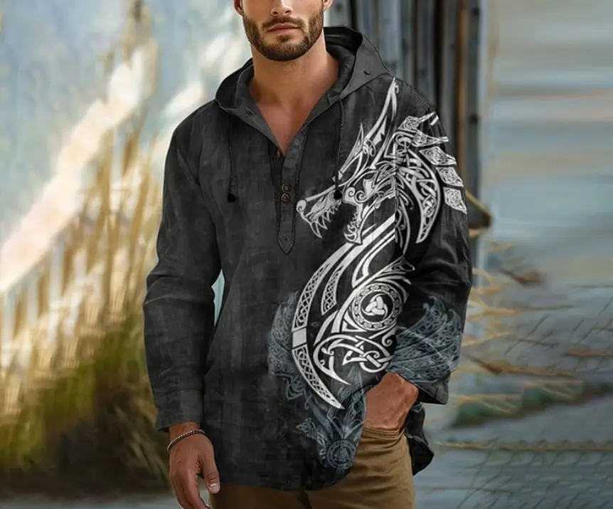 Men's Black 3D Digital Printed Hoodie Long Sleeve