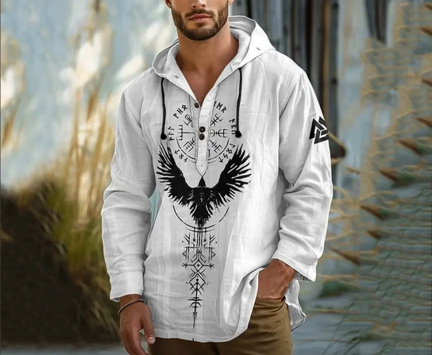 Men's Black 3D Digital Printed Hoodie Long Sleeve