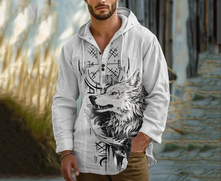 Men's Black 3D Digital Printed Hoodie Long Sleeve