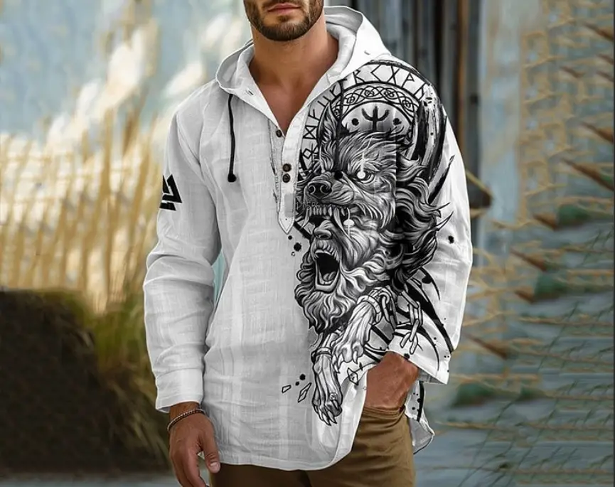 Men's Black 3D Digital Printed Hoodie Long Sleeve