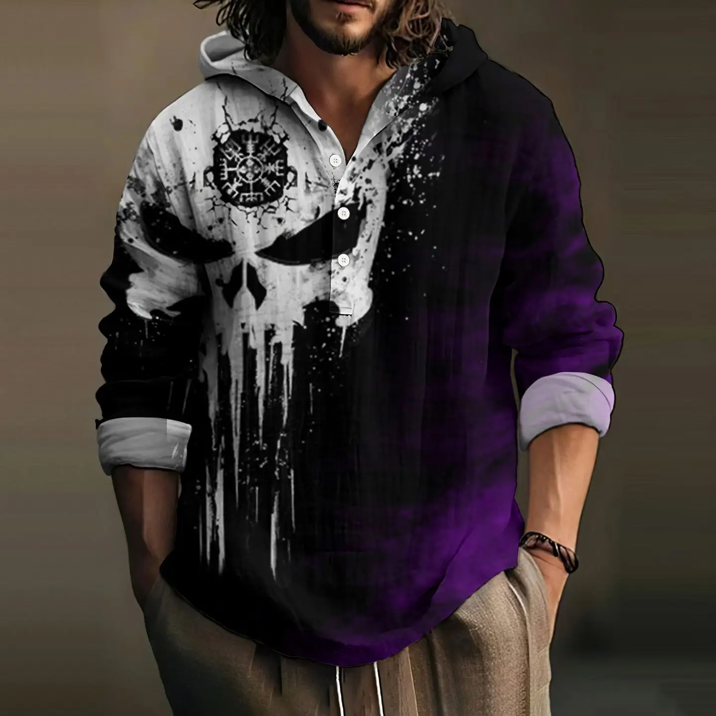 Men's Black 3D Digital Printed Hoodie Long Sleeve