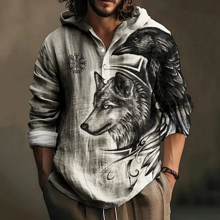 Men's Black 3D Digital Printed Hoodie Long Sleeve