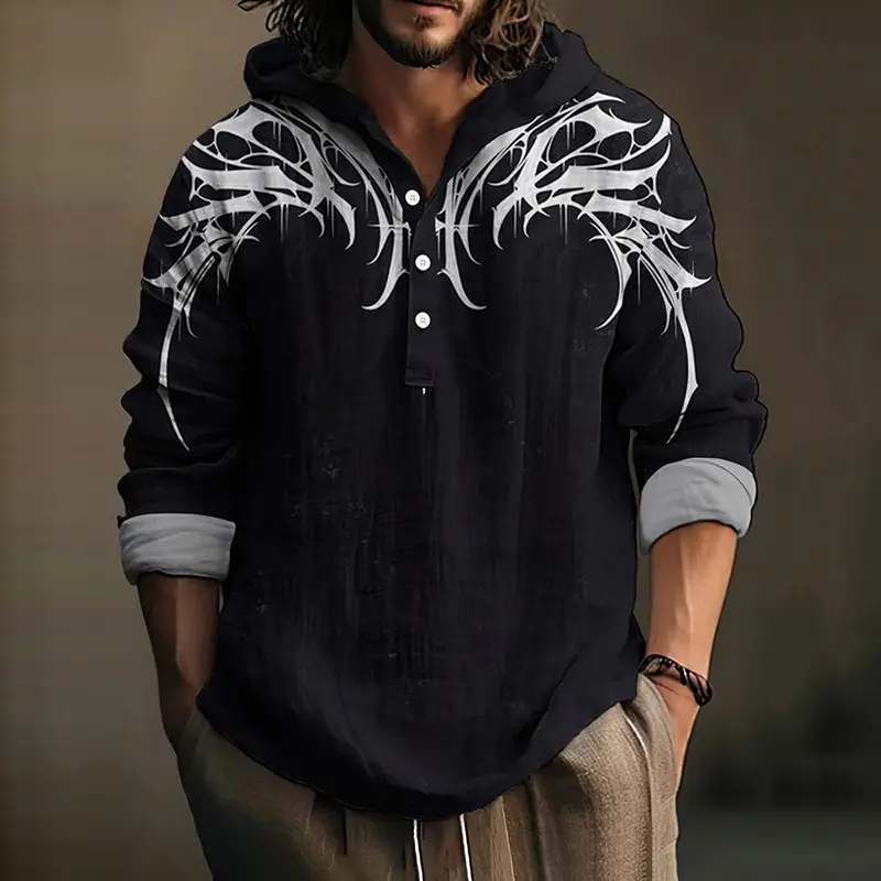 Men's Black 3D Digital Printed Hoodie Long Sleeve