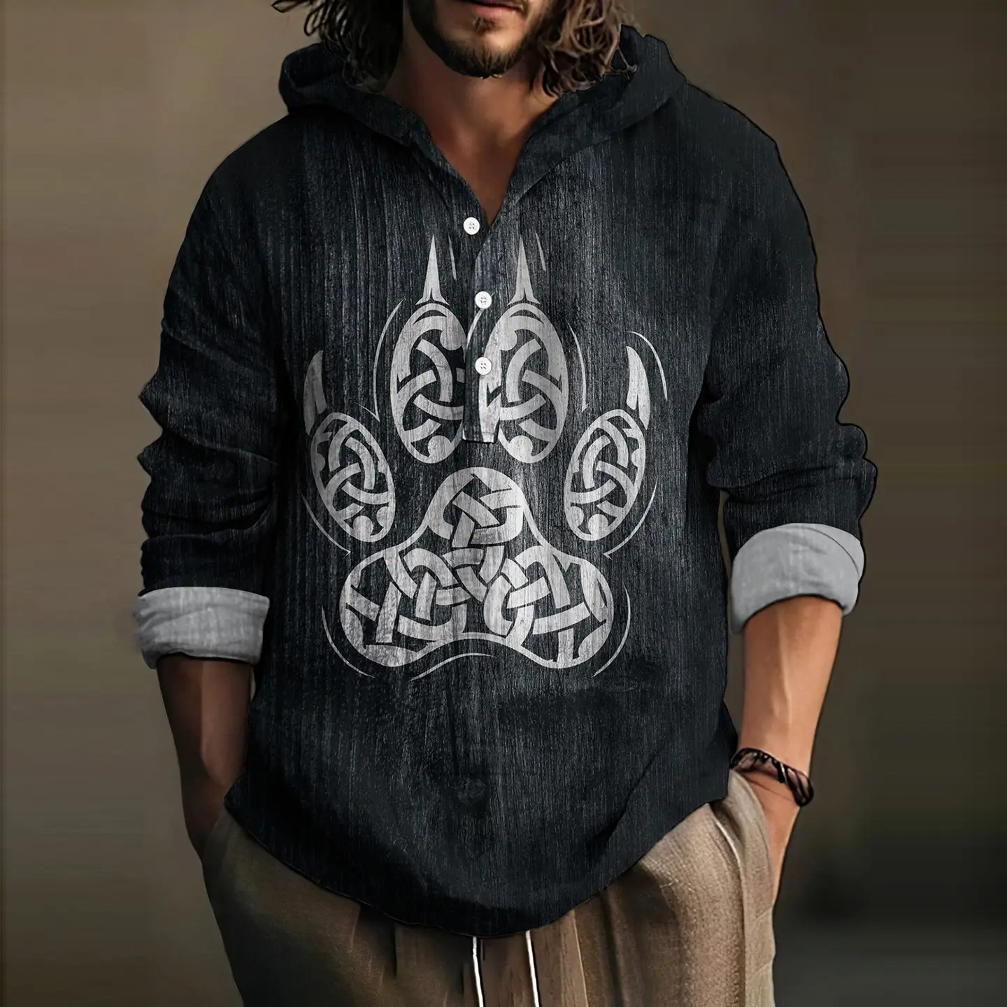 Men's Black 3D Digital Printed Hoodie Long Sleeve