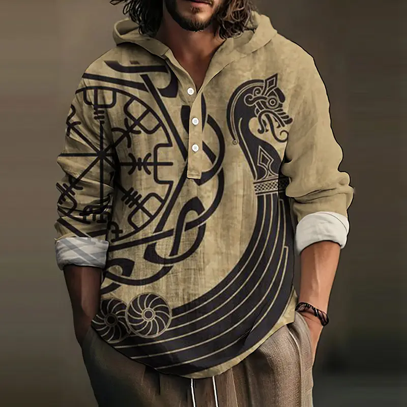 Men's Black 3D Digital Printed Hoodie Long Sleeve