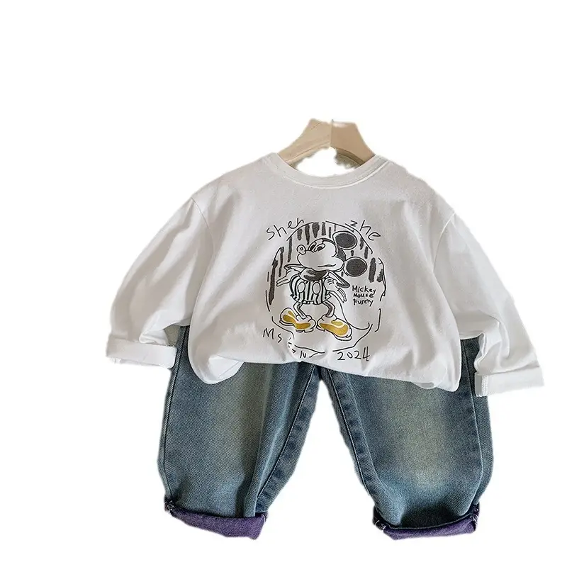Muye Autum Kids T-Shirt White Long Sleeve Korean Style - Image 6