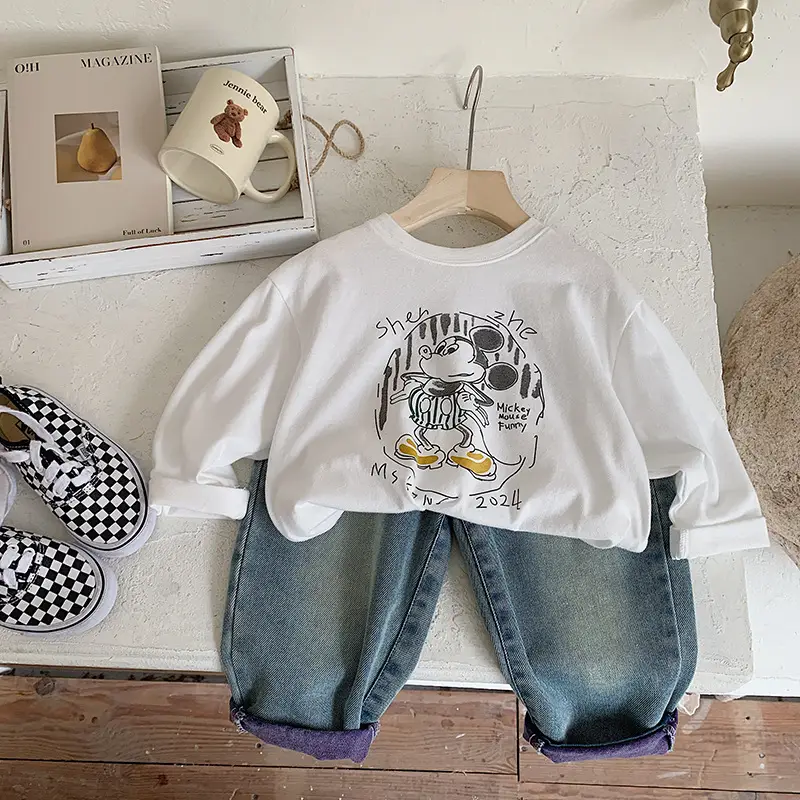 Muye Autum Kids T-Shirt White Long Sleeve Korean Style — feature 11
