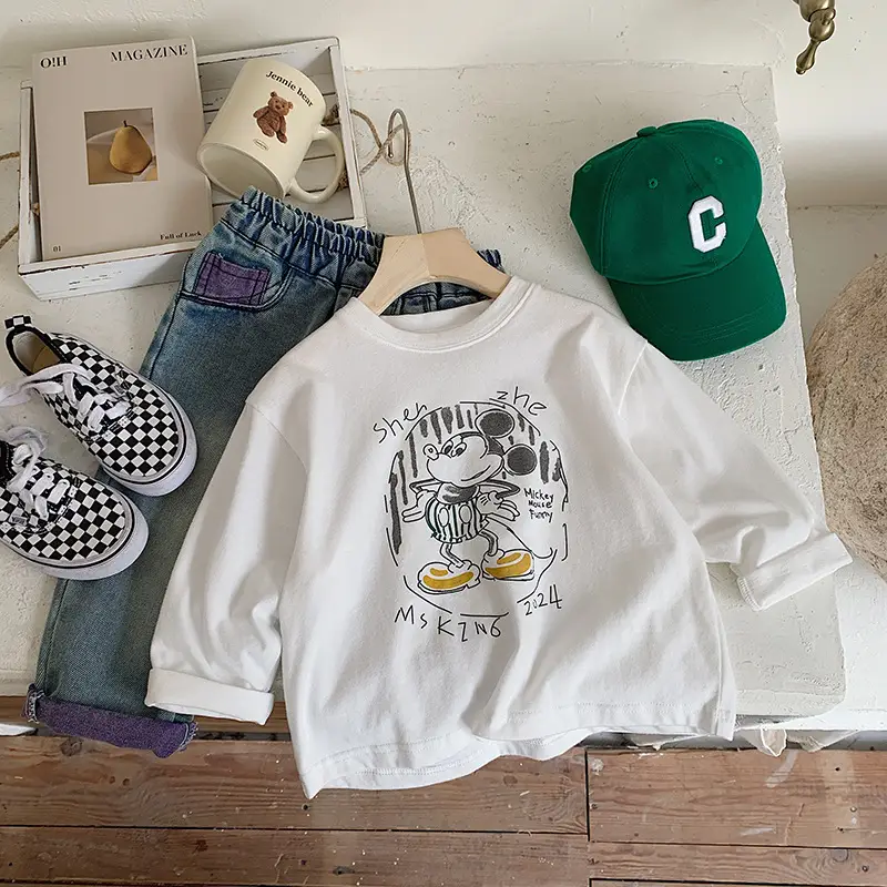 Muye Autum Kids T-Shirt White Long Sleeve Korean Style — feature 9