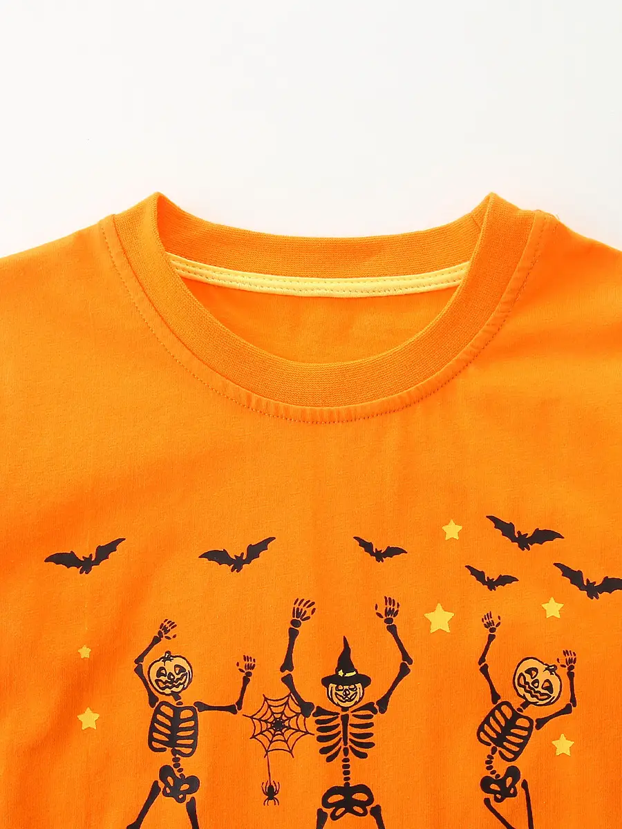 Aosta Betty Orange Long Sleeve T-Shirt with Halloween Deer Print - Image 4