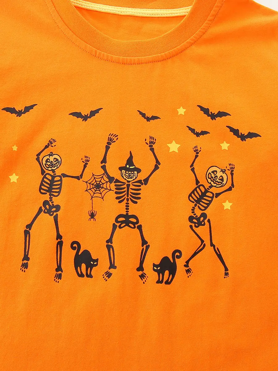 Aosta Betty Orange Long Sleeve T-Shirt with Halloween Deer Print - Image 5