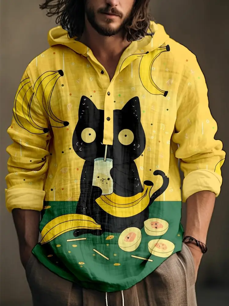 Men Blue Green Digital Printed Hoodie 3 Button Long Sleeve - Image 13
